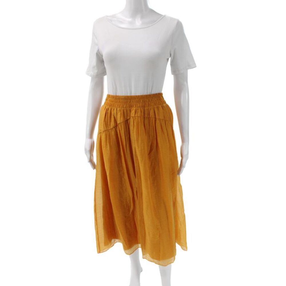 Vince Womens Peasant Long Skirt Orange Cotton Linen Petite Size XS
